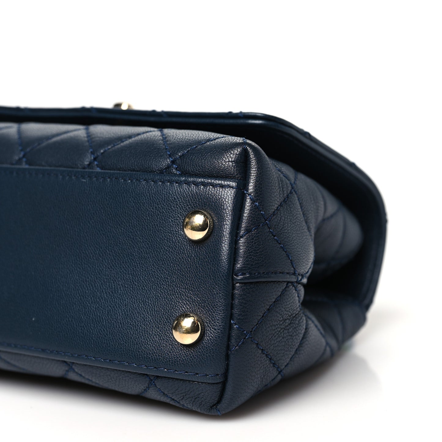 Goatskin Quilted Extra Mini Rainbow Coco Handle Flap Navy Blue