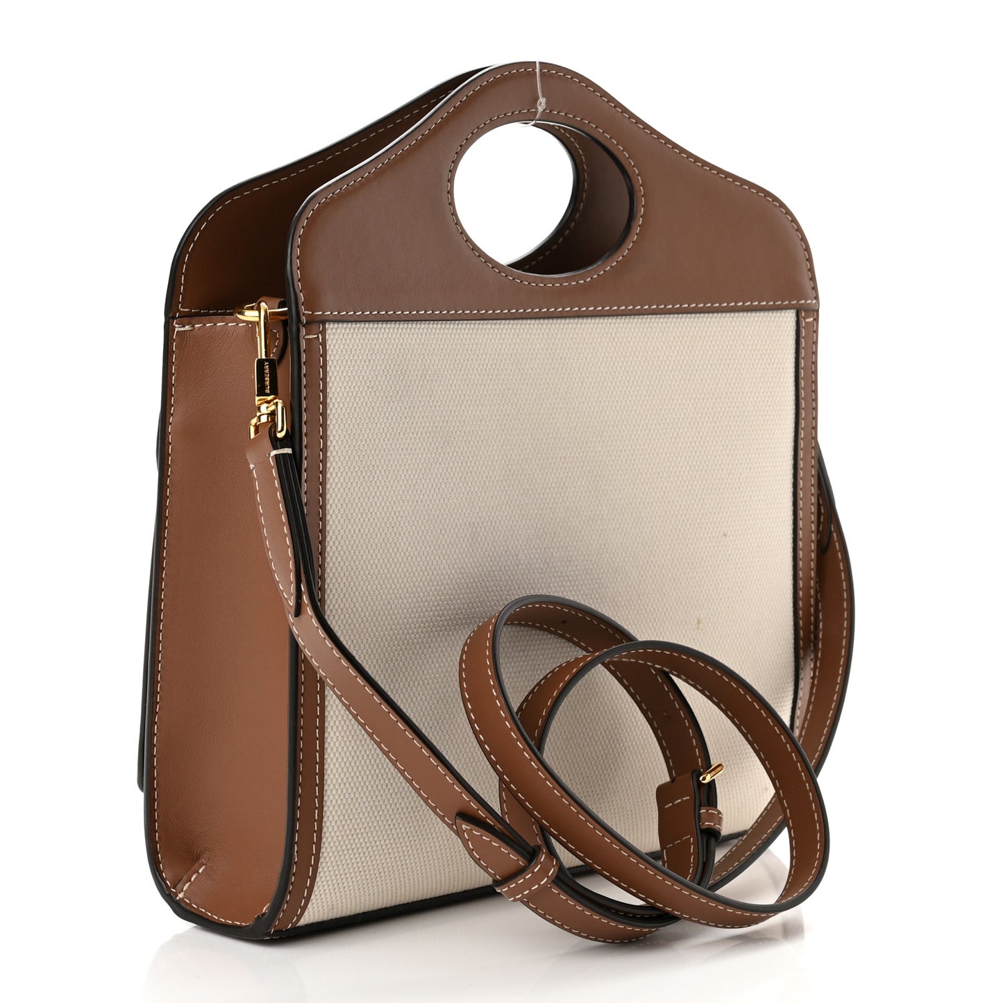 Canvas Smooth Calfskin Two Tone Mini Pocket Bag Natural Malt Brown