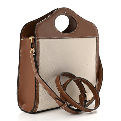 Burberry Canvas Smooth Calfskin Two Tone Mini Pocket Bag Natural Malt Brown 3 of 9