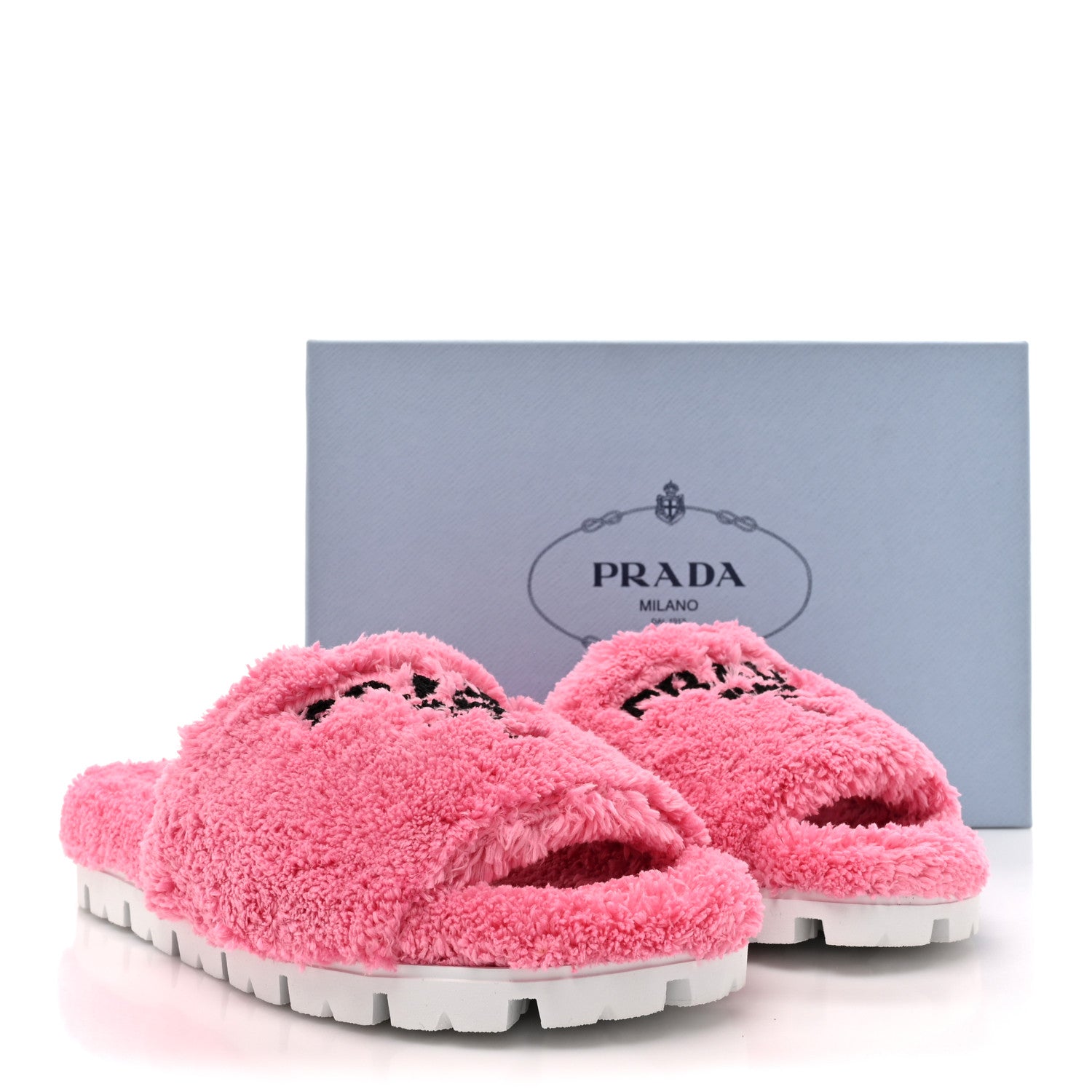 Prada Terry Cloth Logo Lug Sole 20mm Slide Sandals 36 Petalo Black 9 of 9