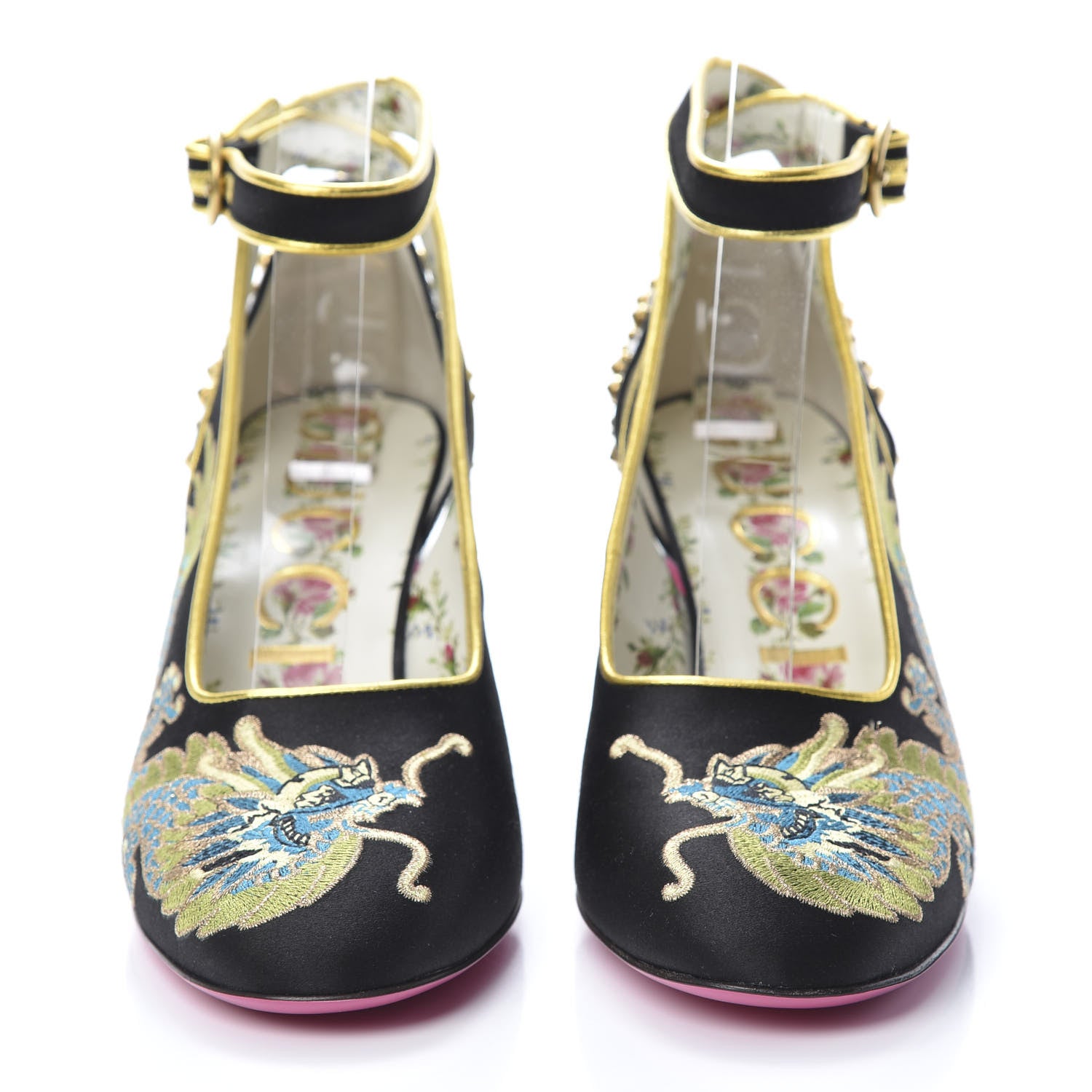 Gucci Satin Embroidered Dragon Caspar Pumps 38 Black 2 of 10