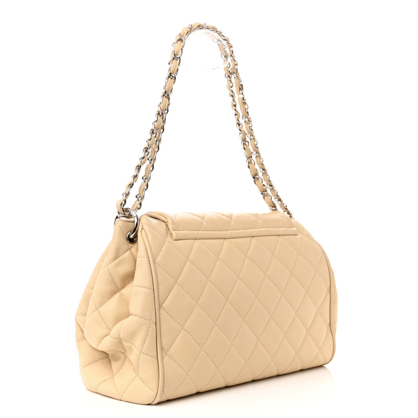 Caviar Quilted Timeless Accordion Flap Light Beige