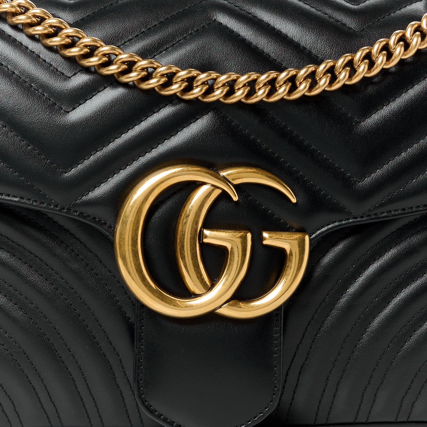Gucci Calfskin Matelasse Medium GG Marmont Shoulder Bag Black 9 of 11