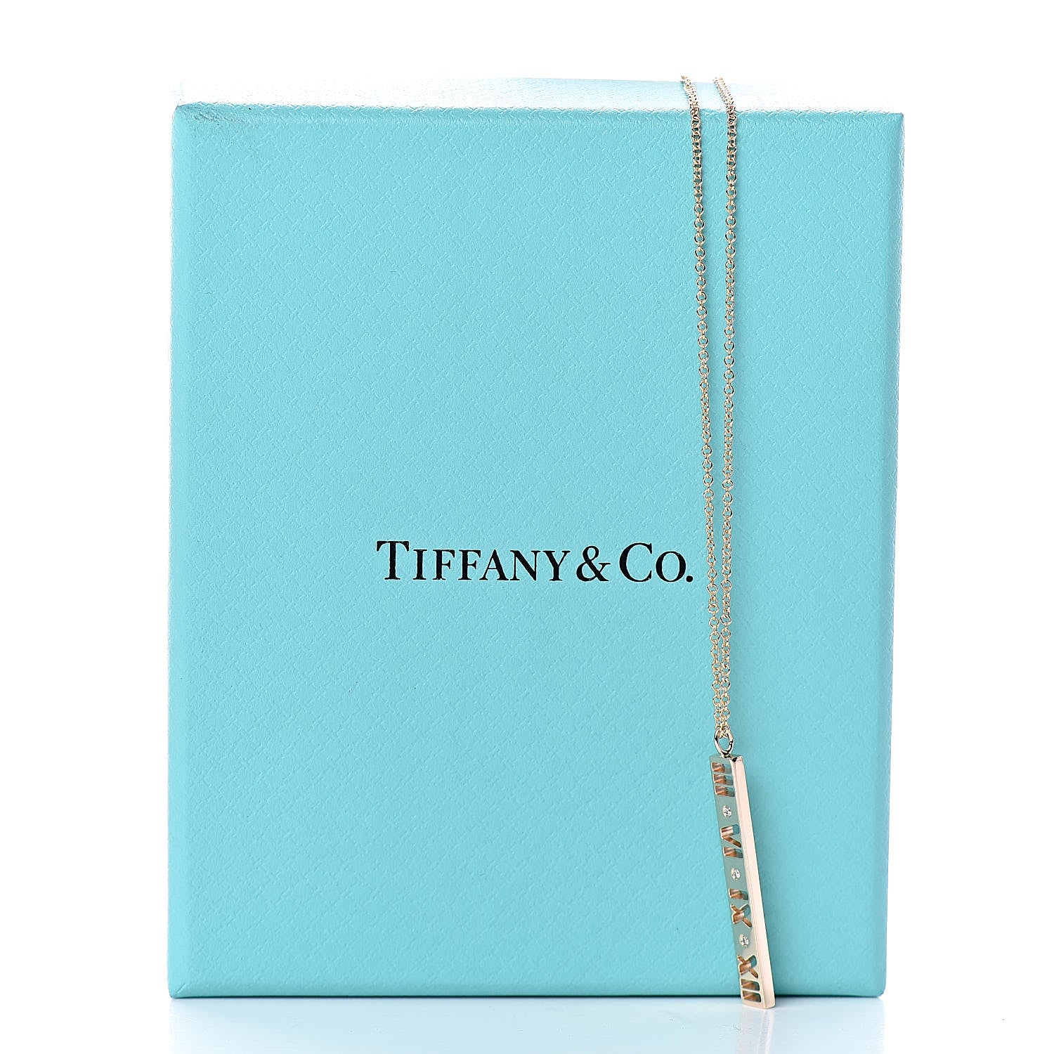 Tiffany 18K Rose Gold Diamond Atlas Bar Pendant Necklace 7 of 7