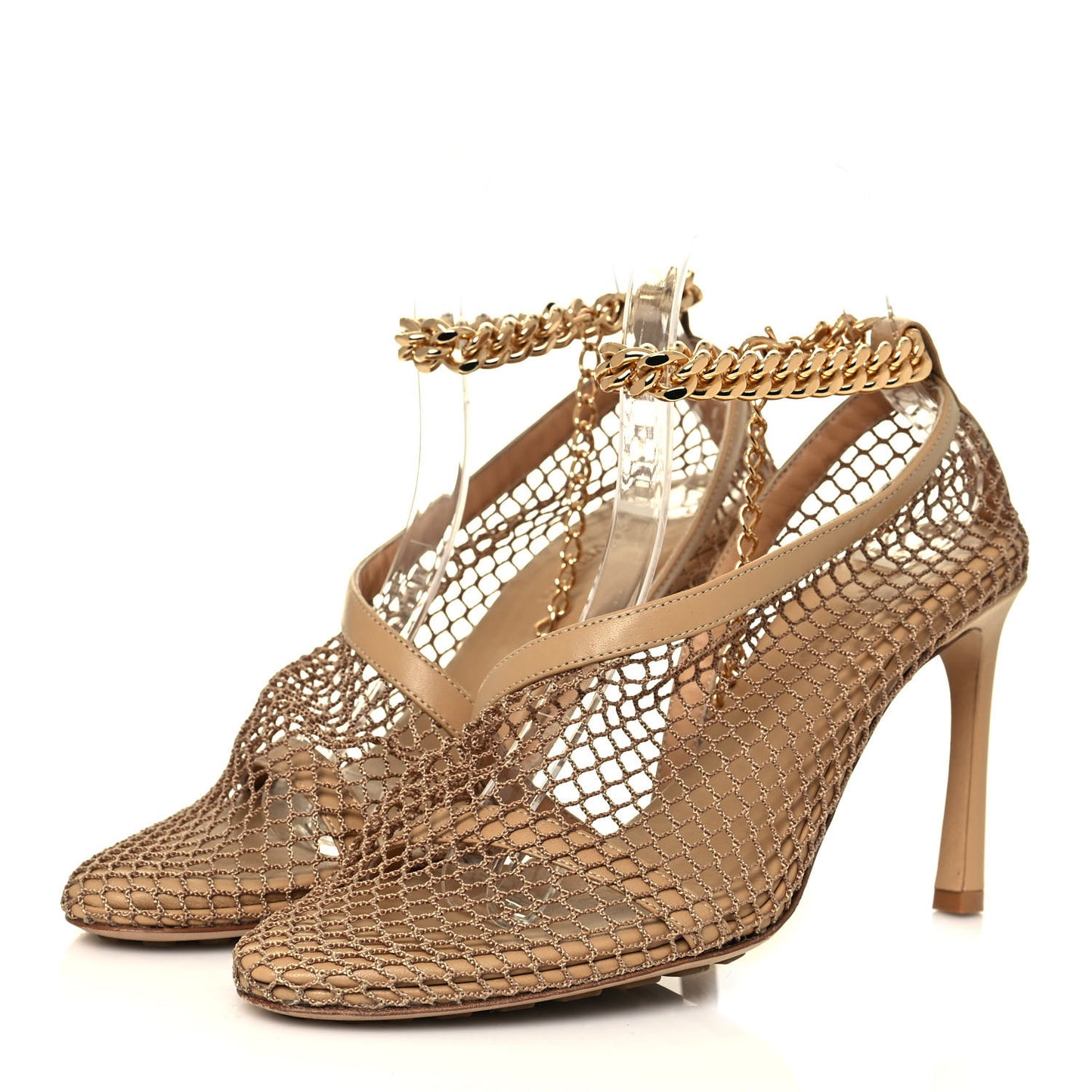 Mesh Nappa Chunky Chain Sandals 36 Beige Pony