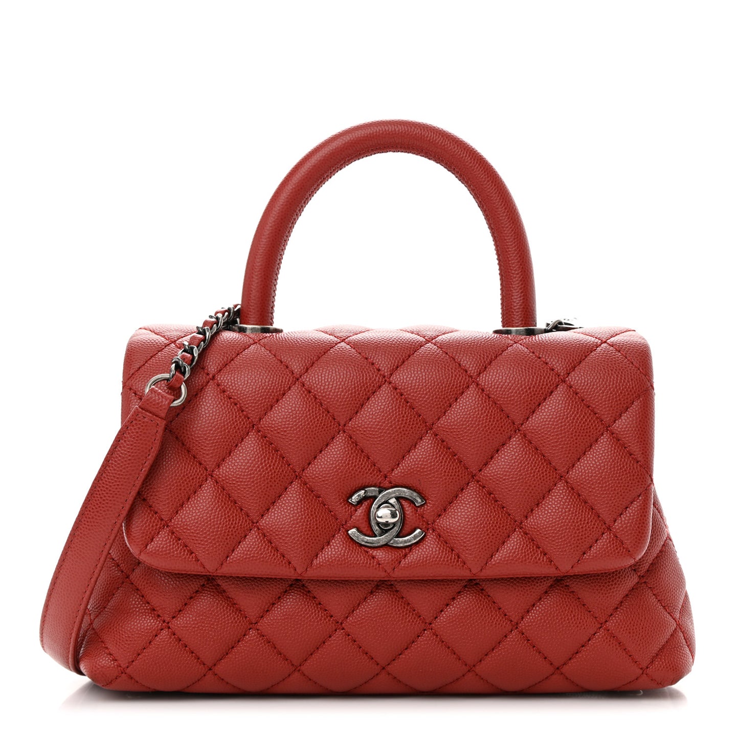 Caviar Quilted Mini Coco Handle Flap Red