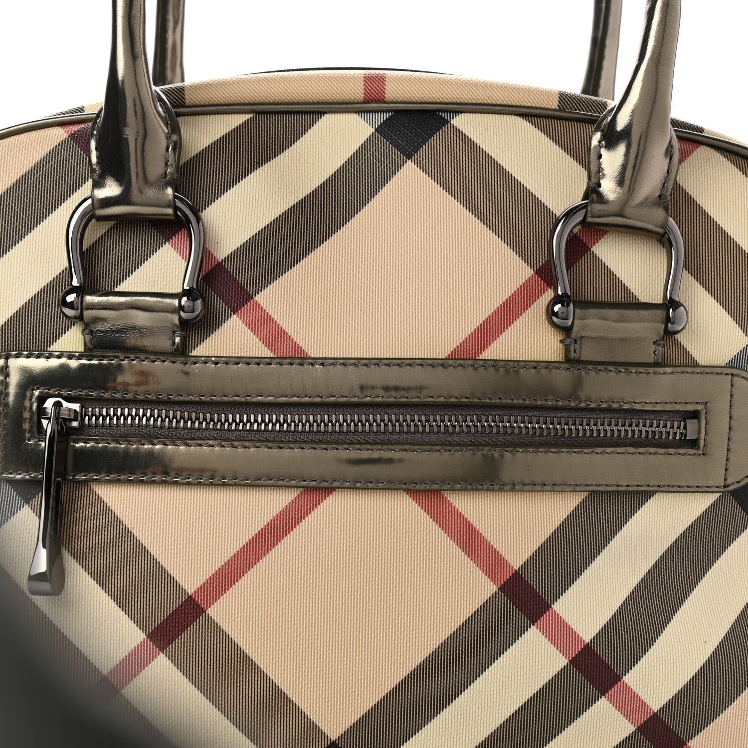 Burberry Metallic Supernova Check Patent Bowling Bag Pewter 10 of 20