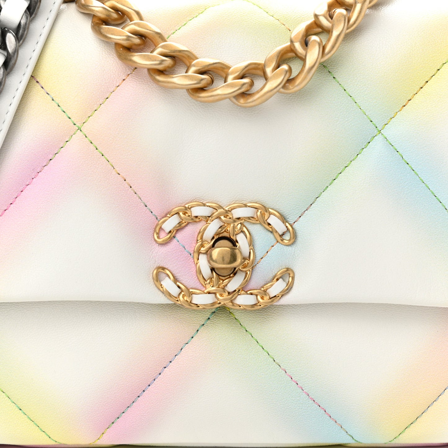 Printed Goatskin Quilted Medium Chanel 19 Flap White Multicolor