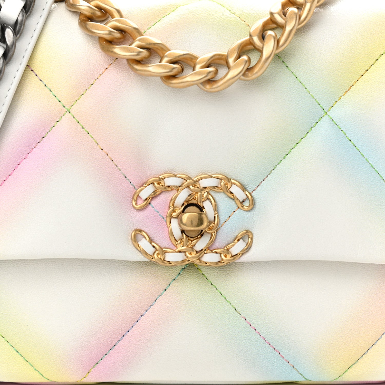 Chanel Printed Goatskin Quilted Medium Chanel 19 Flap White Multicolor 10 of 10