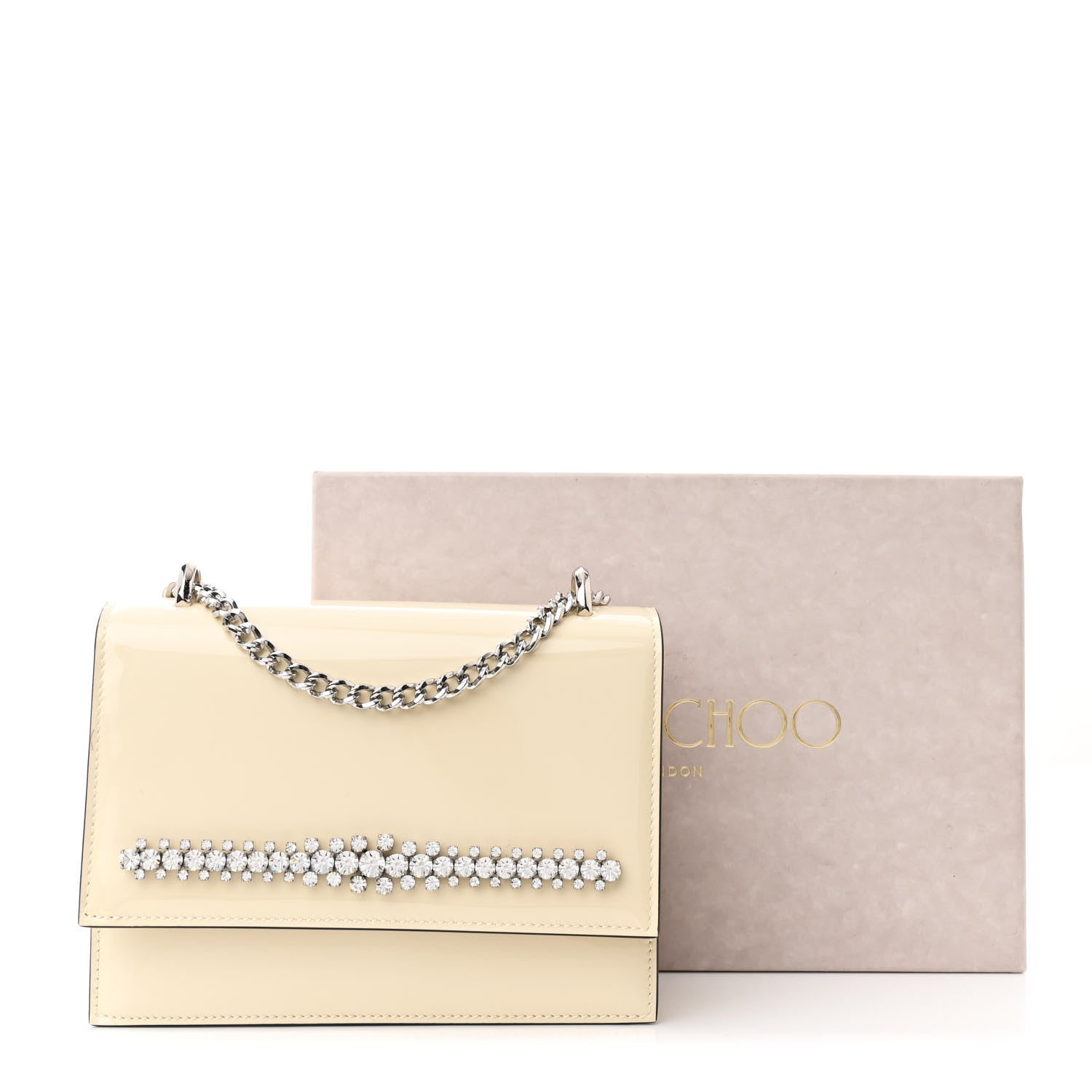 Jimmy Choo Patent Crystal Embellished Bing Bohemia Crossbody Bag White 10 of 10