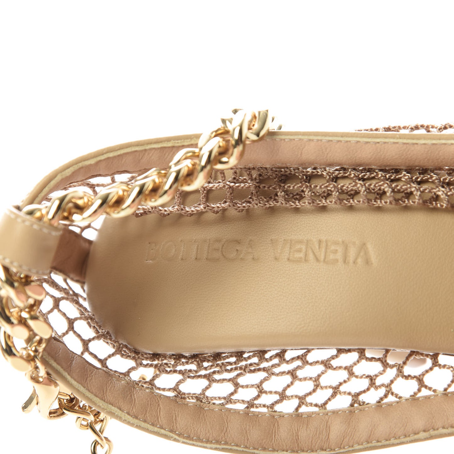 Mesh Nappa Chunky Chain Sandals 35 Beige Pony