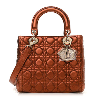 Christian Dior Metallic Grained Calfskin Cannage Medium Lady Dior Orange 1 of 10