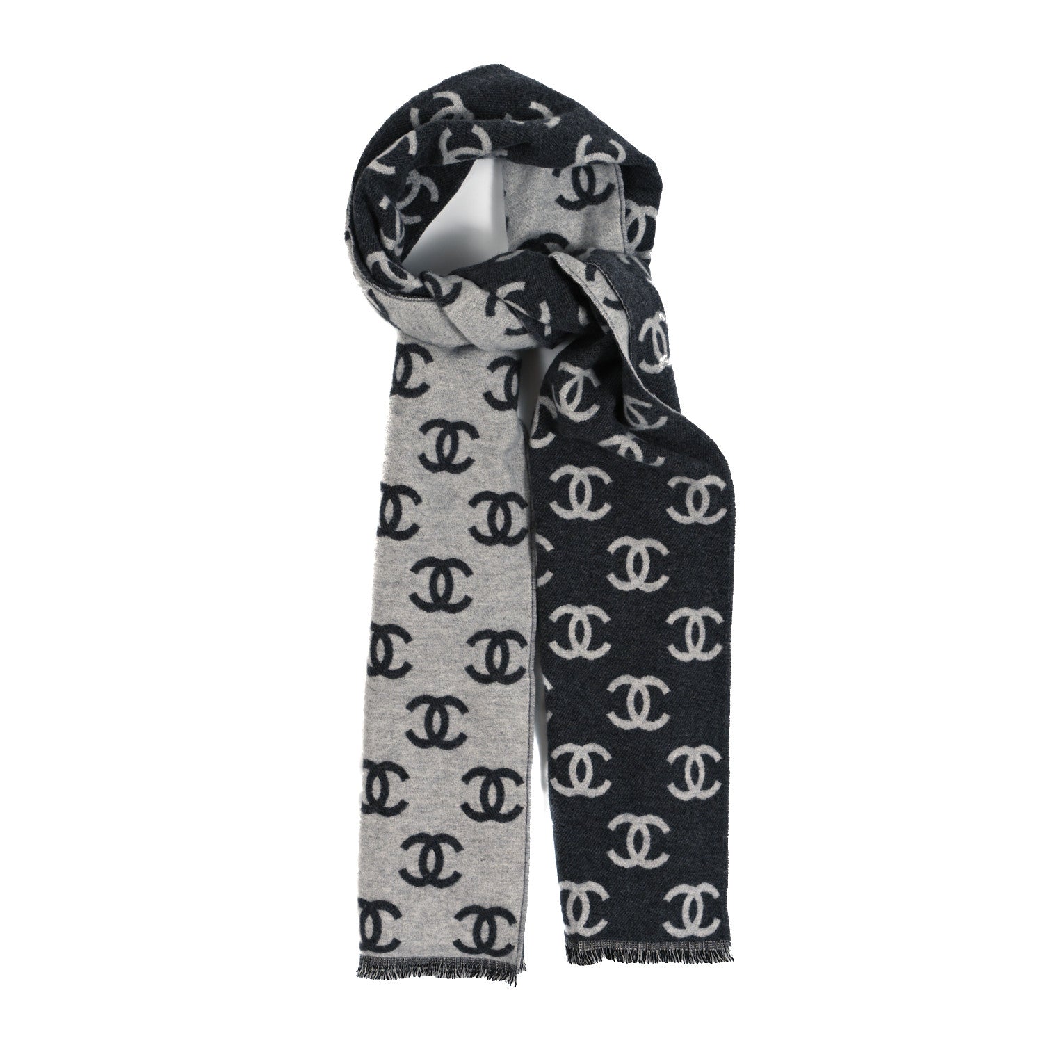 Chanel Wool Cashmere CC Scarf Grey 1 of 3