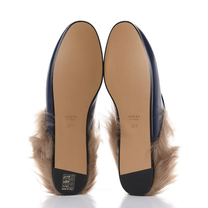Gucci Malaga Kid Fur Womens Princetown Slippers 37.5 Blue Agata 5 of 9