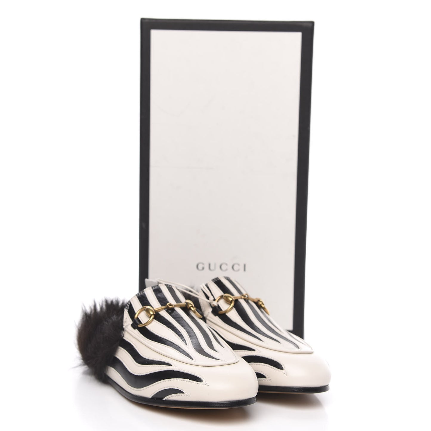 Malaga Kid Fur Zebra Inlay Womens Princetown Slippers 35 Mystic White Black