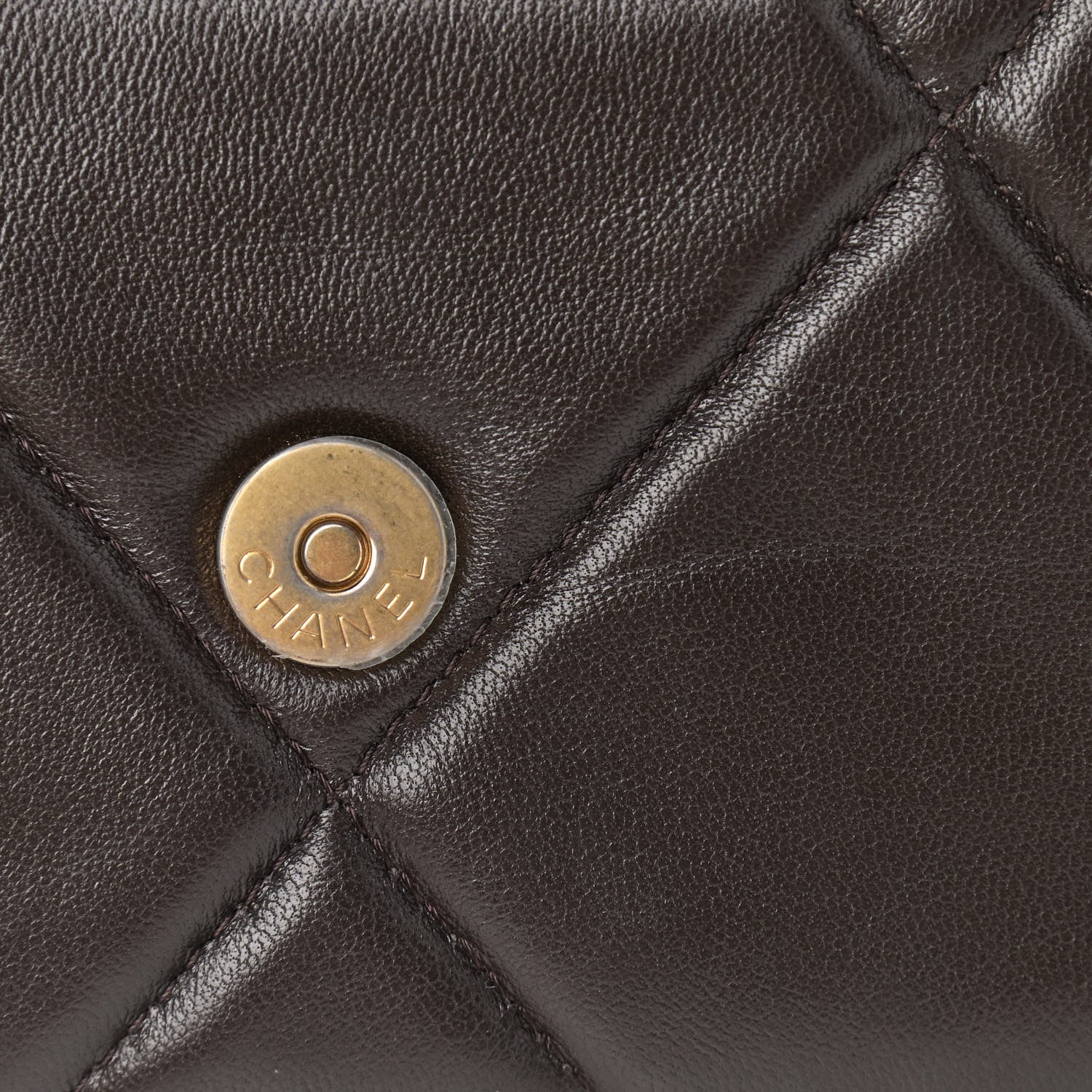 Chanel Shiny Goatskin Quilted Chanel 19 Wallet On Chain WOC Dark Brown 13 of 15