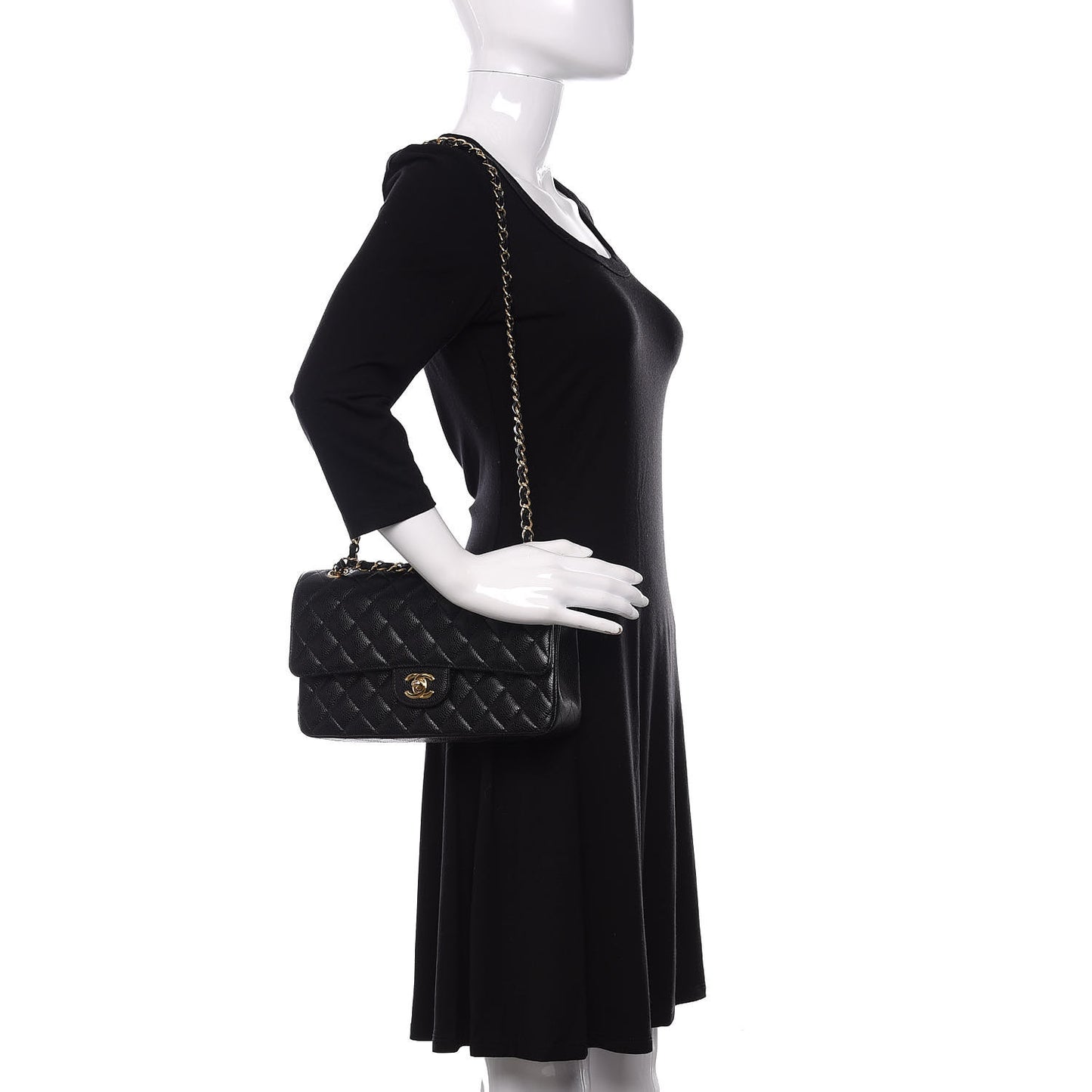 Caviar Quilted Medium Double Flap Black