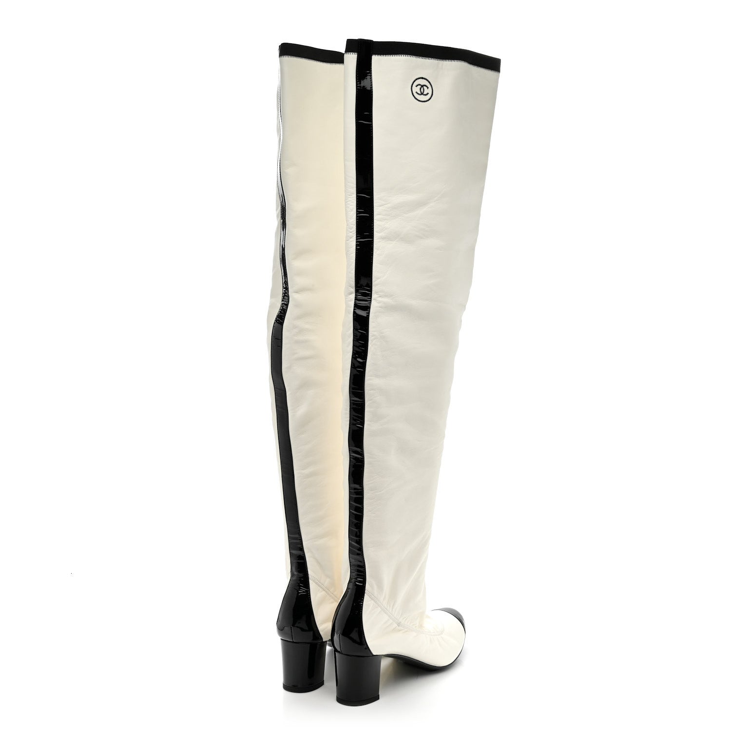 Chanel Lambskin Patent Cap Toe Over the Knee Boots 38 White 18 of 28
