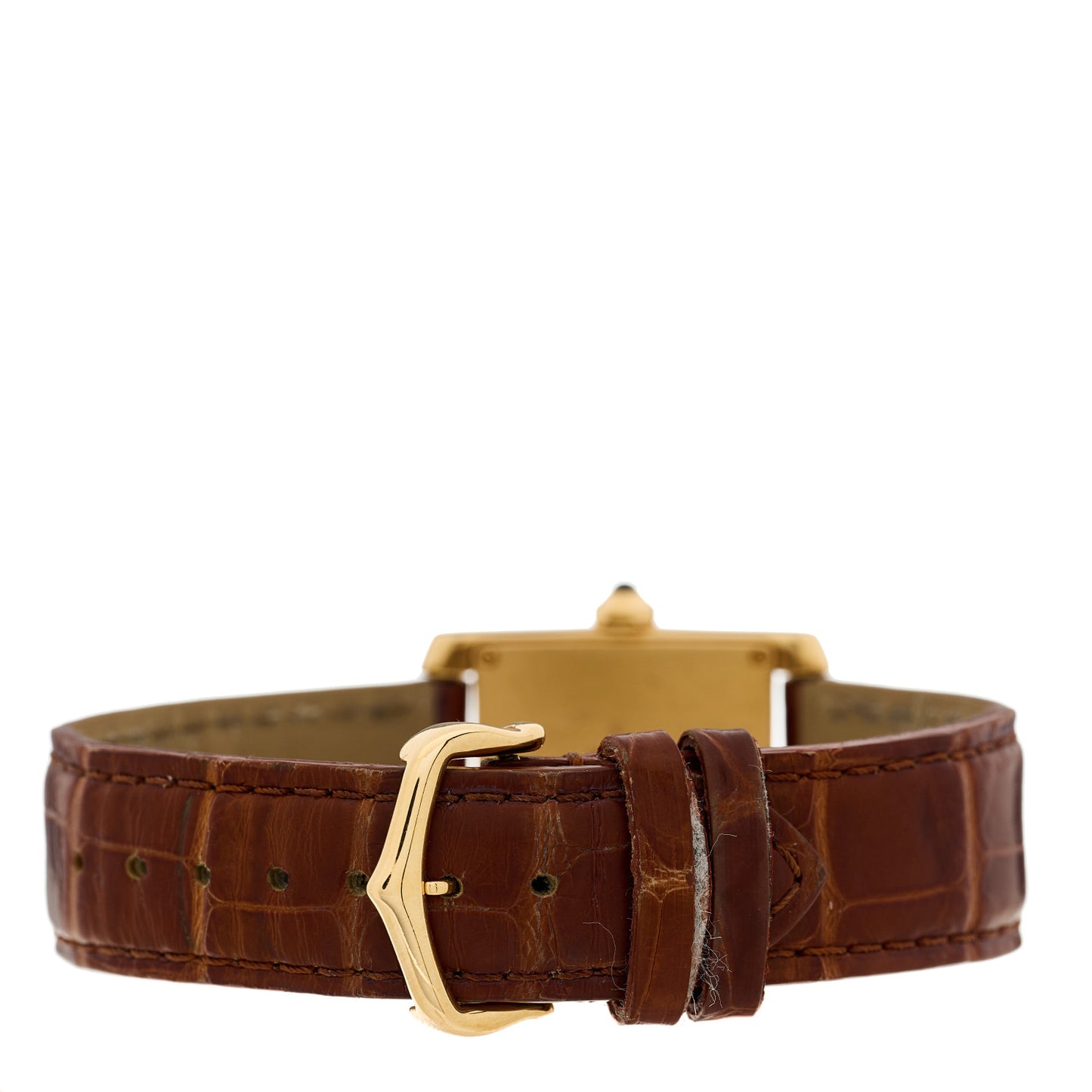 18K Yellow Gold Alligator 25mm Tank Francaise Quartz Watch Brown