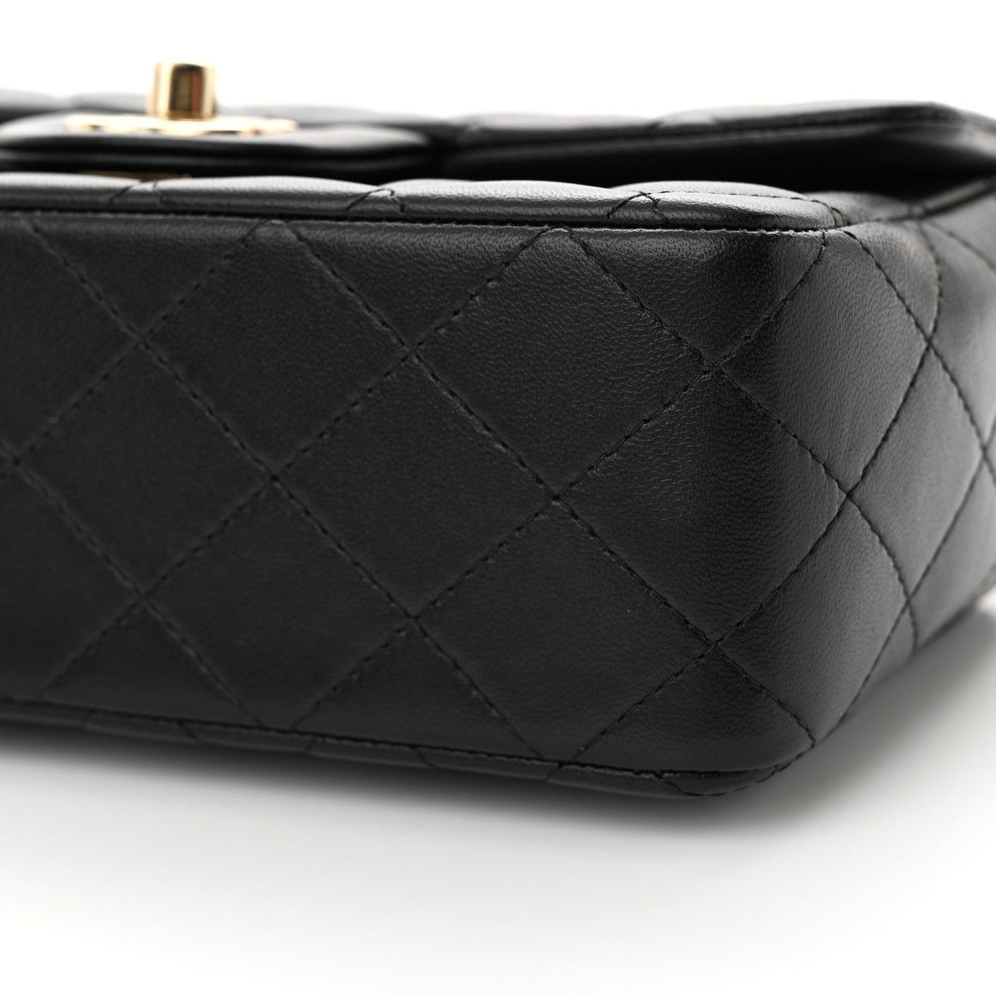 Lambskin Quilted Mini Top Handle Rectangular Flap Black