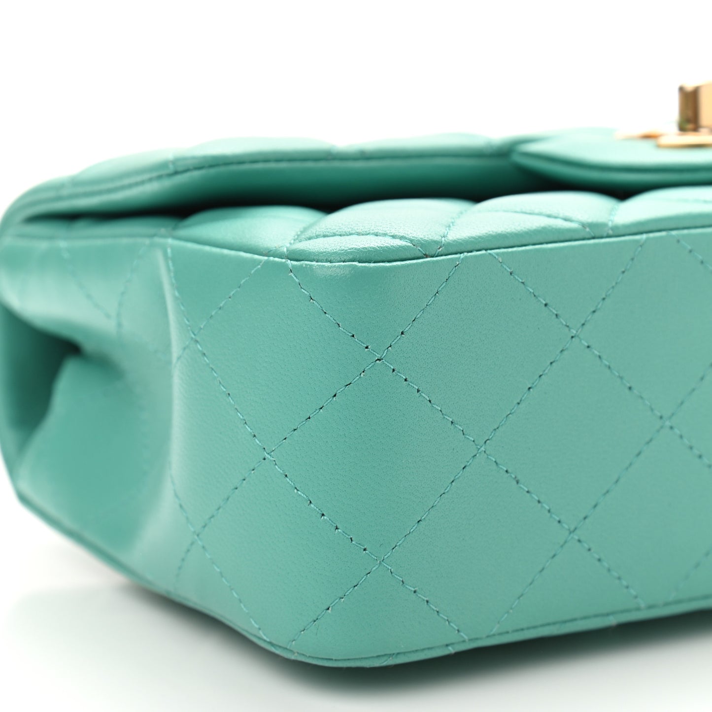 Lambskin Quilted Mini Rectangular Flap Turquoise