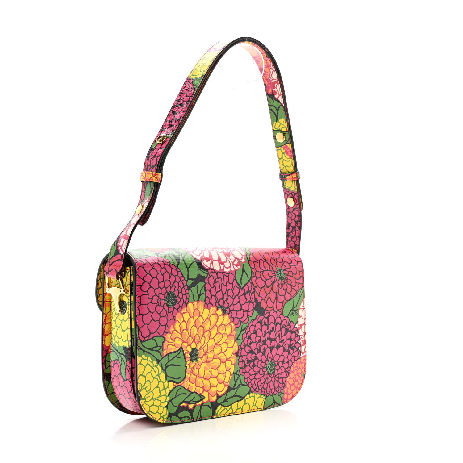 Gucci X KEN SCOTT New Shangai Calfskin Pomponica Print Horsebit 1955 Shoulder Bag Multicolor Fuxia Pompon 3 of 11