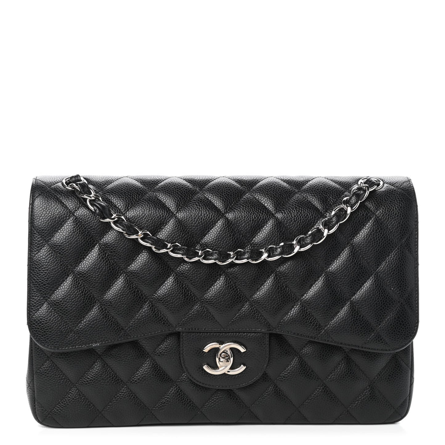 Caviar Quilted Jumbo Double Flap Black