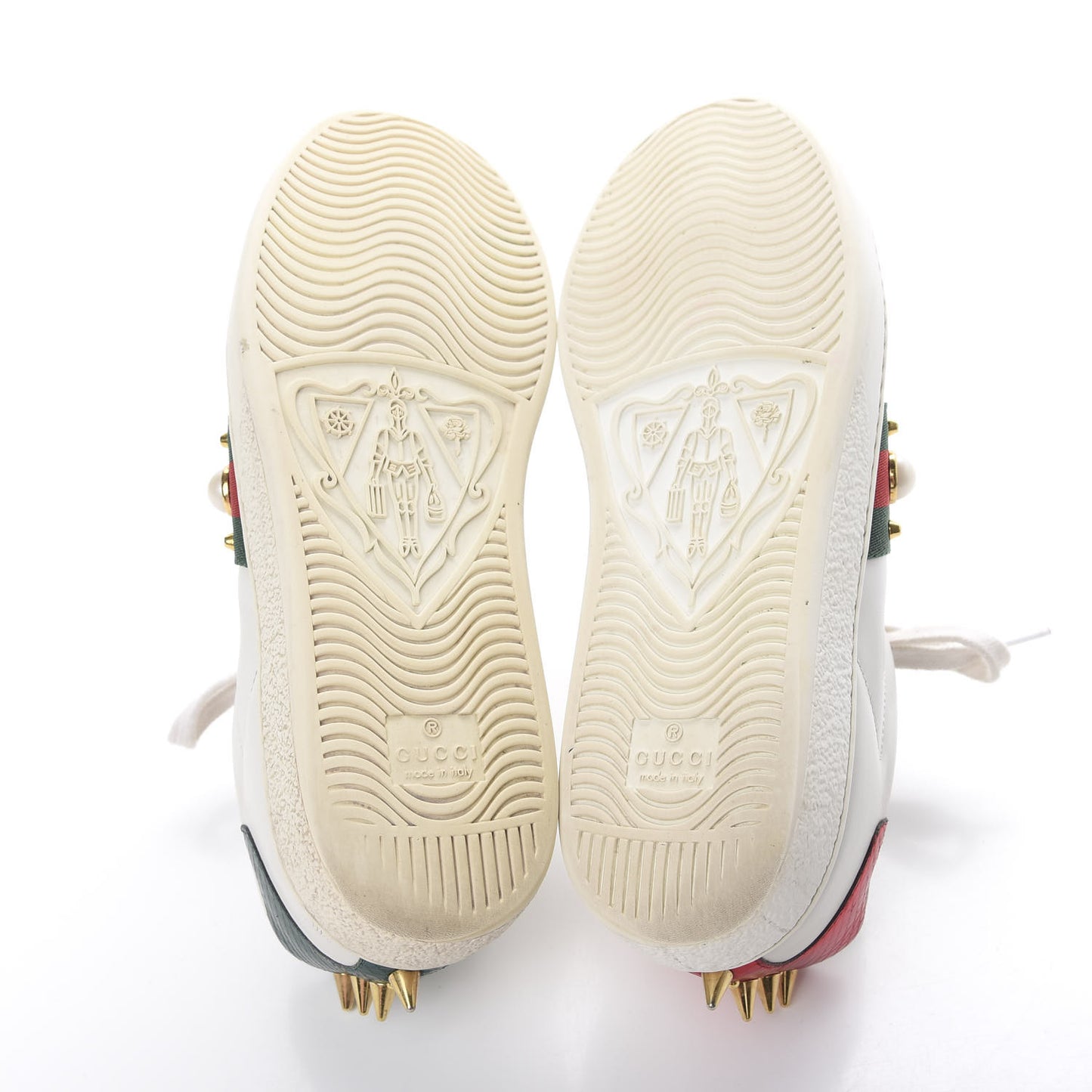 Calfskin Web Pearl Studded Womens Ace Sneakers 36.5 White