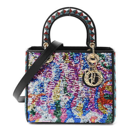 Christian Dior X OLGA TITUS Lambskin Sequin Beaded Medium Lady Dior Art Black Multicolor 1 of 10