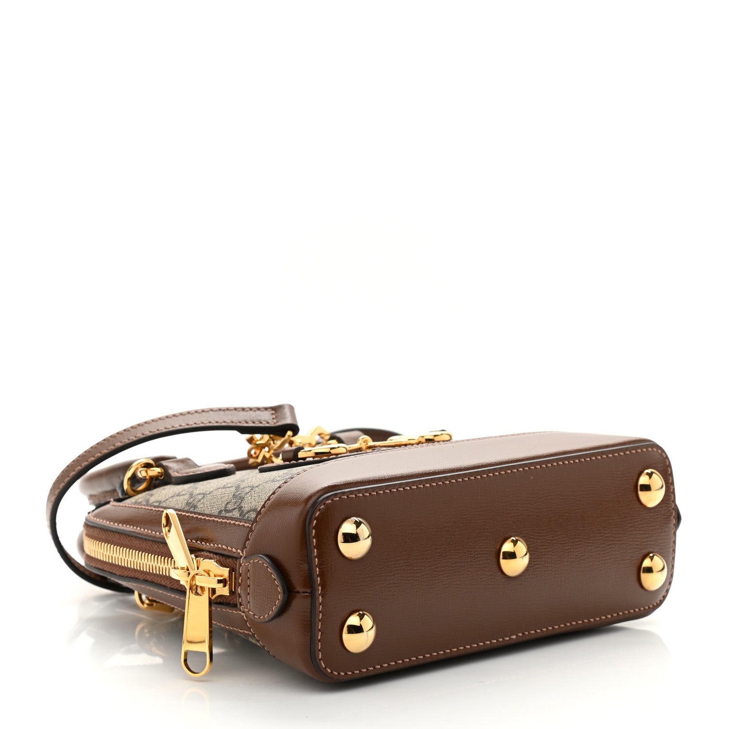 Gucci GG Supreme Monogram Azalea Calfskin Mini Horsebit 1955 Top Handle Bag Beige Ebony Brown Sugar 3 of 9