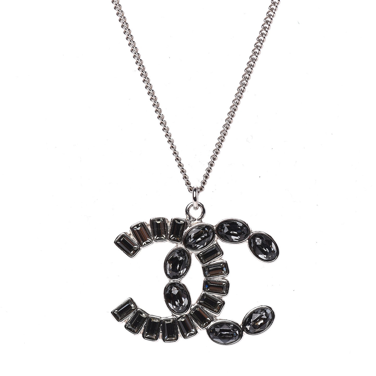 Baguette Crystal CC Pendant Necklace Silver