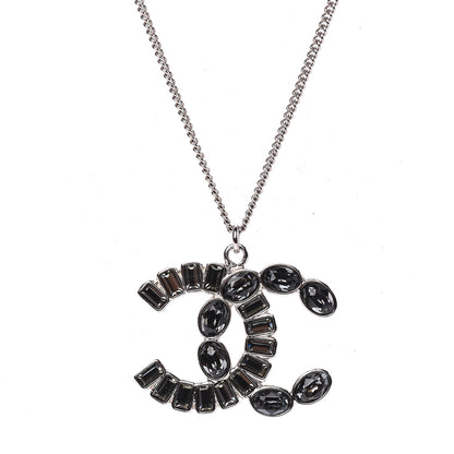 Chanel Baguette Crystal CC Pendant Necklace Silver 3 of 4