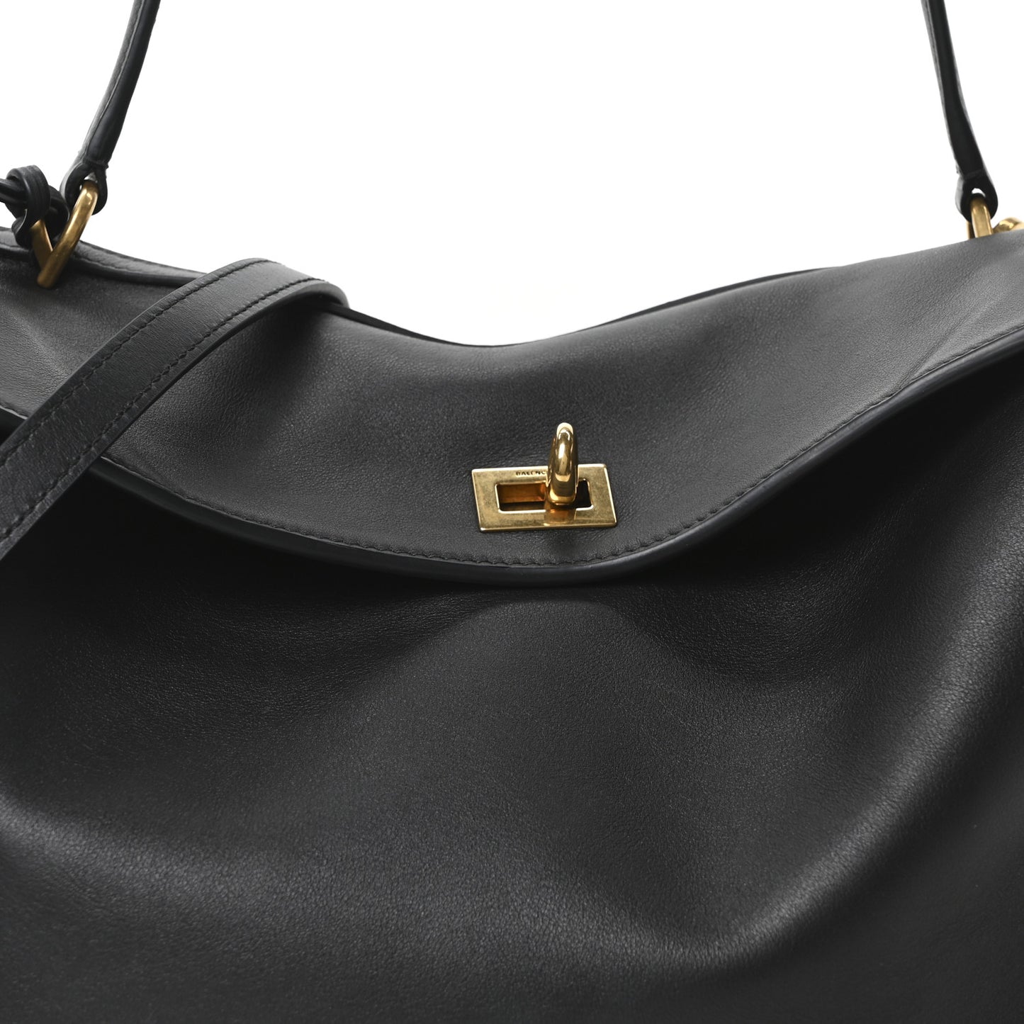 Natural Smooth Calfskin Medium Rodeo Top Handle Handbag Black