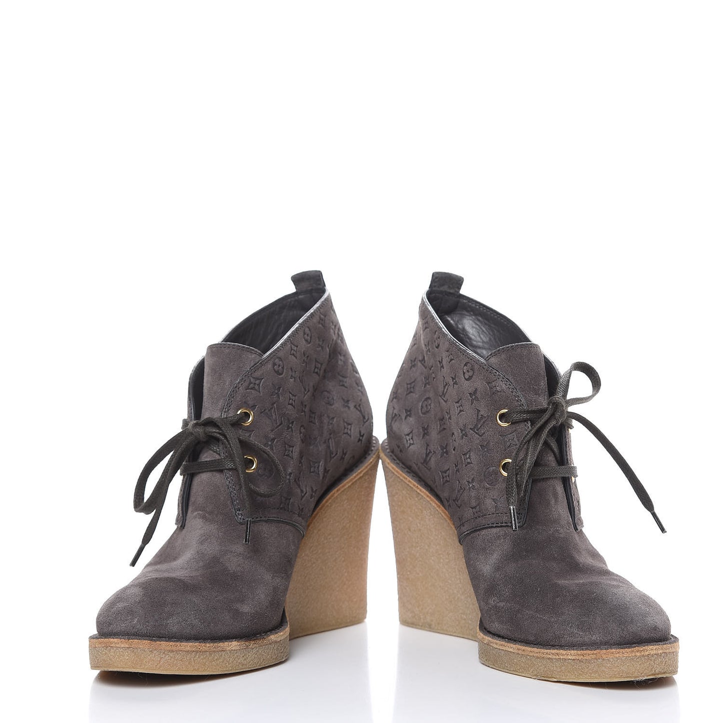 Monogram Embossed Suede Frosty Wedge Low Boots 38.5 Dark Grey