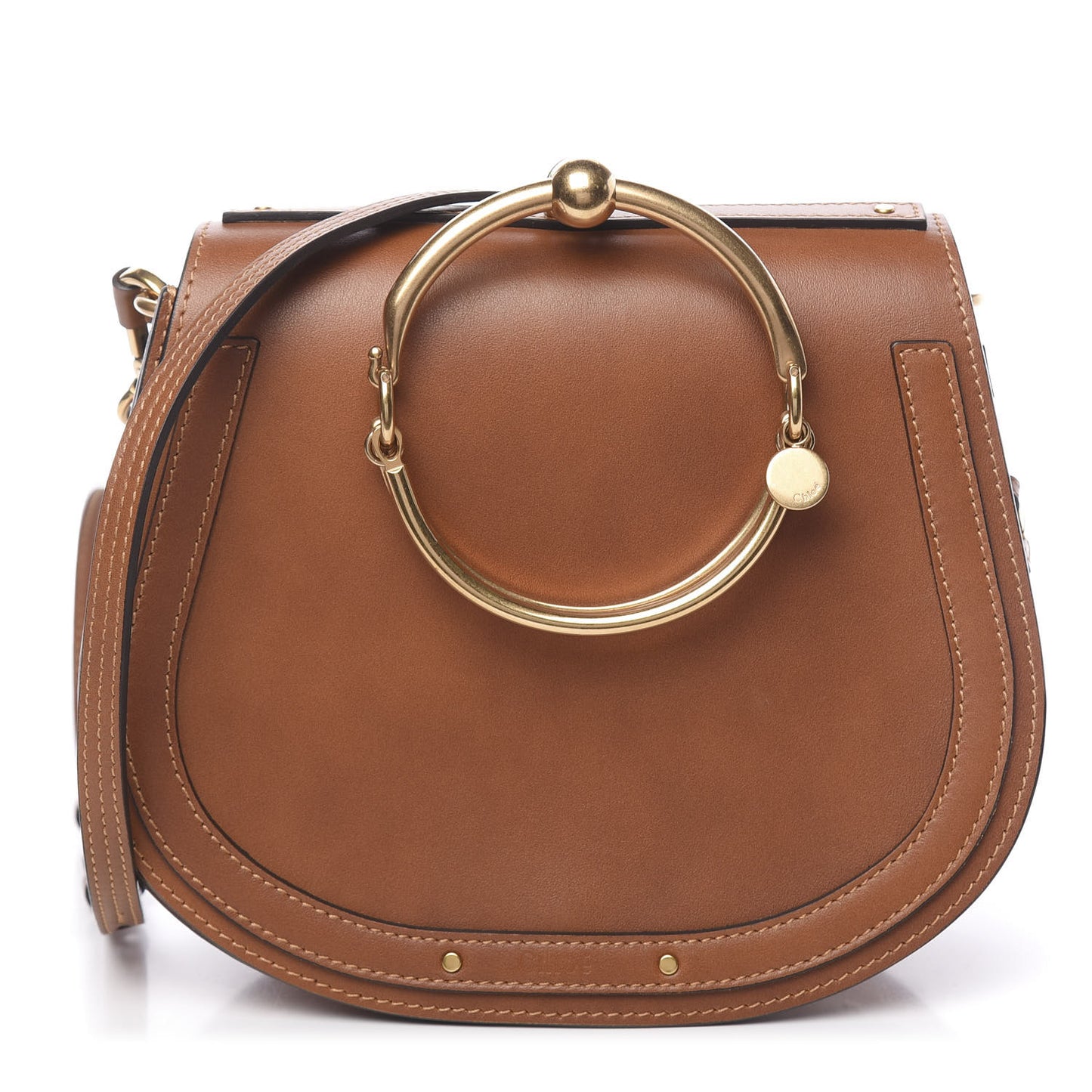 Calfskin Suede Medium Nile Bracelet Bag Caramel