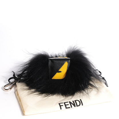 Fendi Vitello Elite Fox Fur Fusto Monster Bag Bug Charm Black Yellow 3 of 7