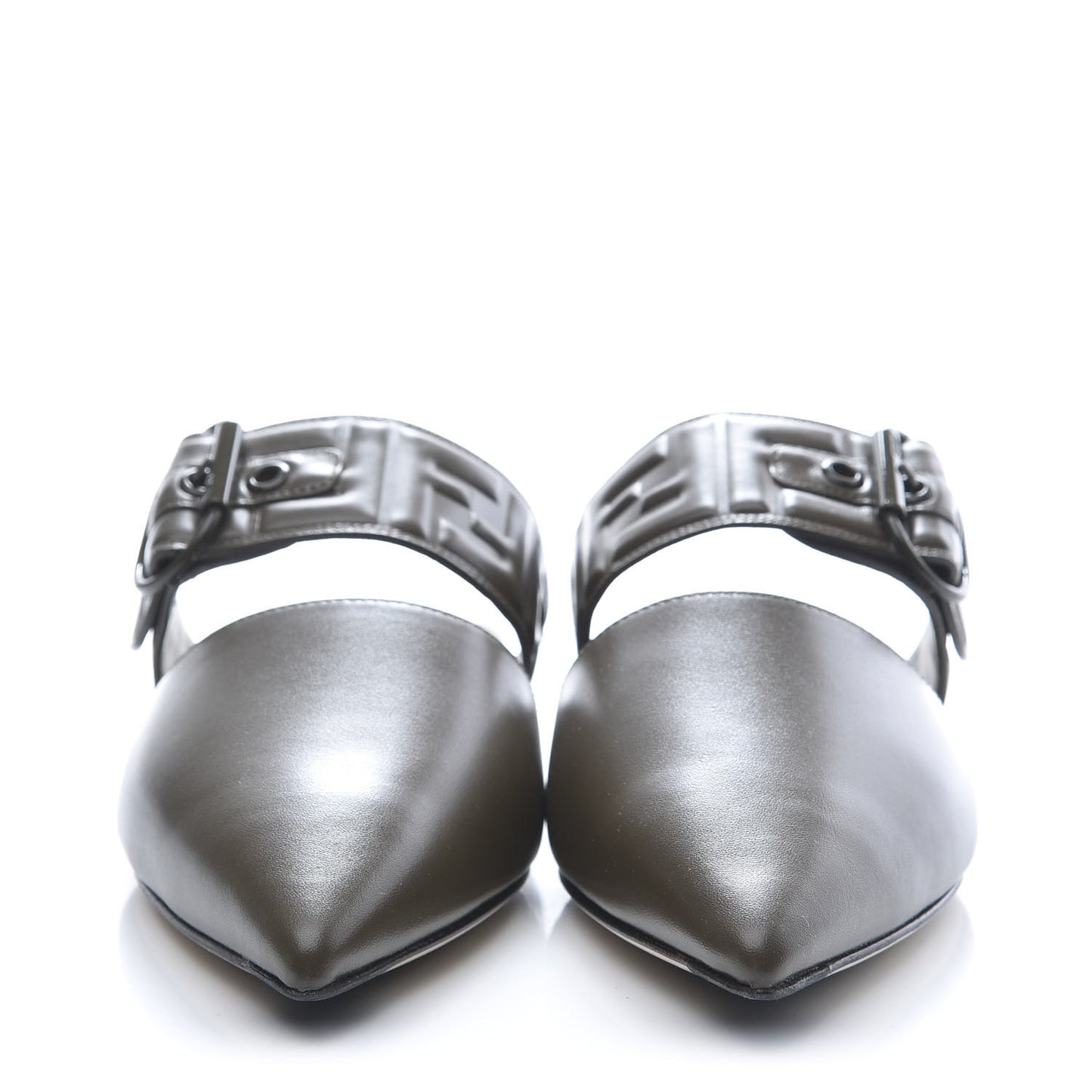 Vitello FF Embossed Buckle Flat Mules 37.5 Wood