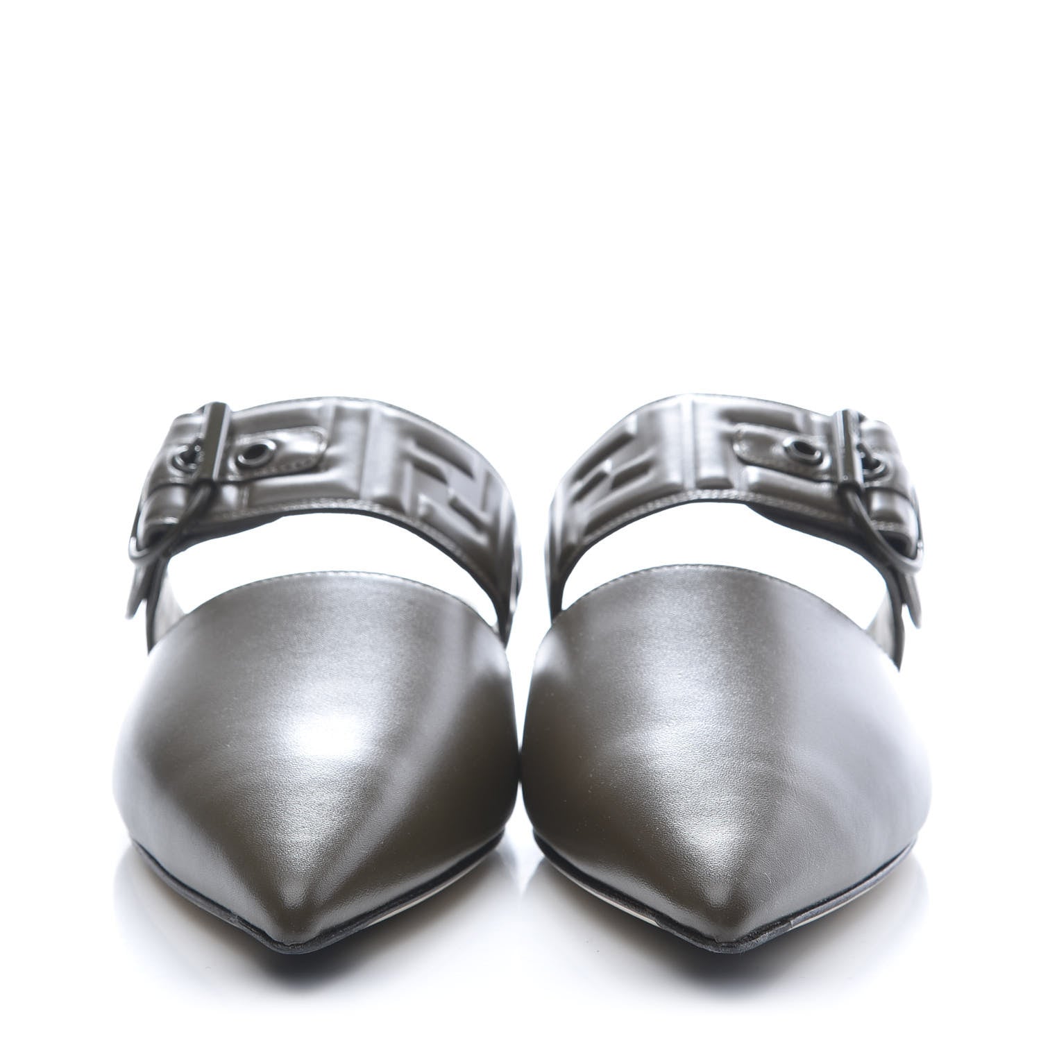 Fendi Vitello FF Embossed Buckle Flat Mules 37.5 Wood 2 of 8