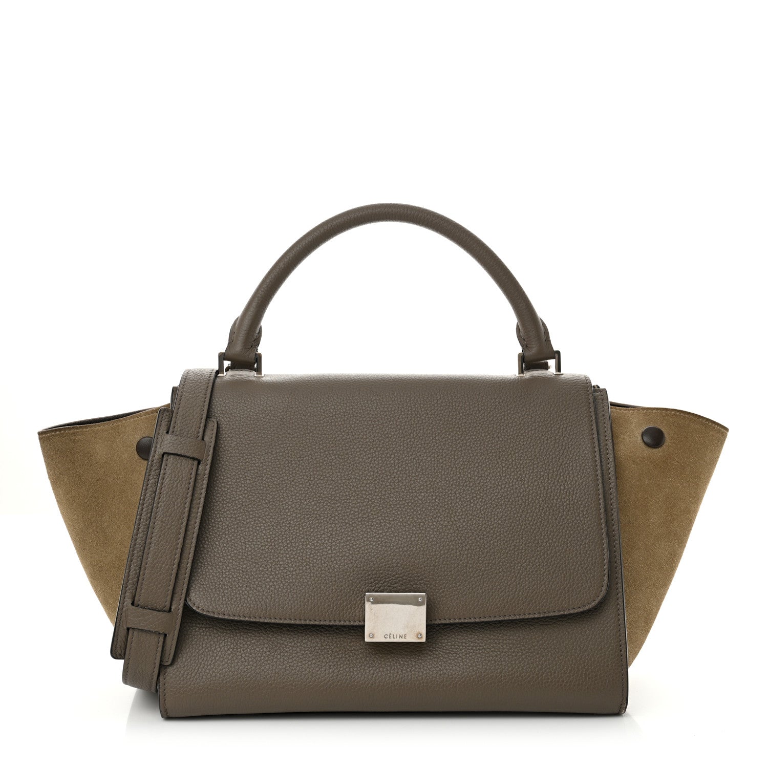 Celine Drummed Calfskin Suede Small Trapeze Souris 1 of 10