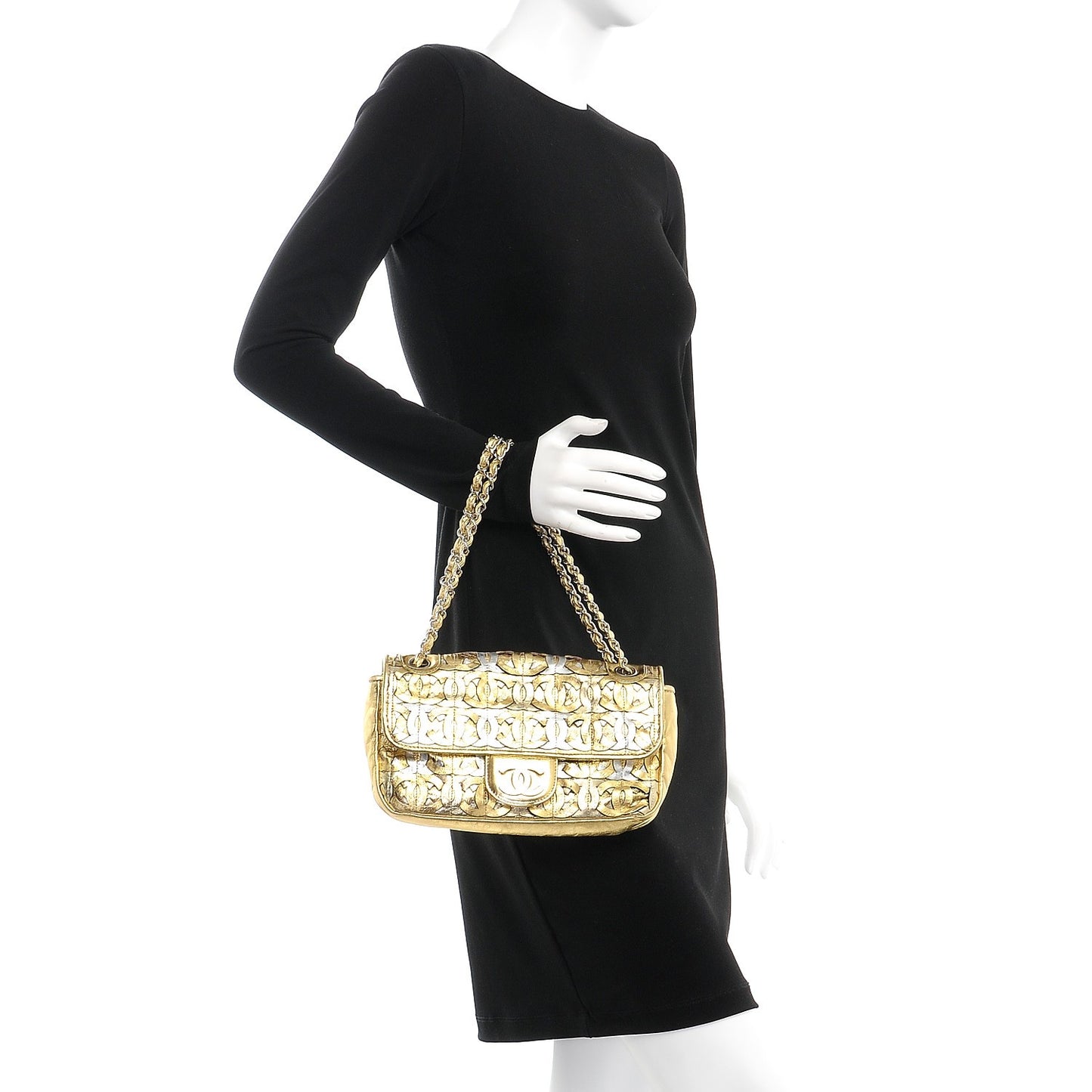 Calfskin Crackled CC Mix Medium Flap Gold Silver