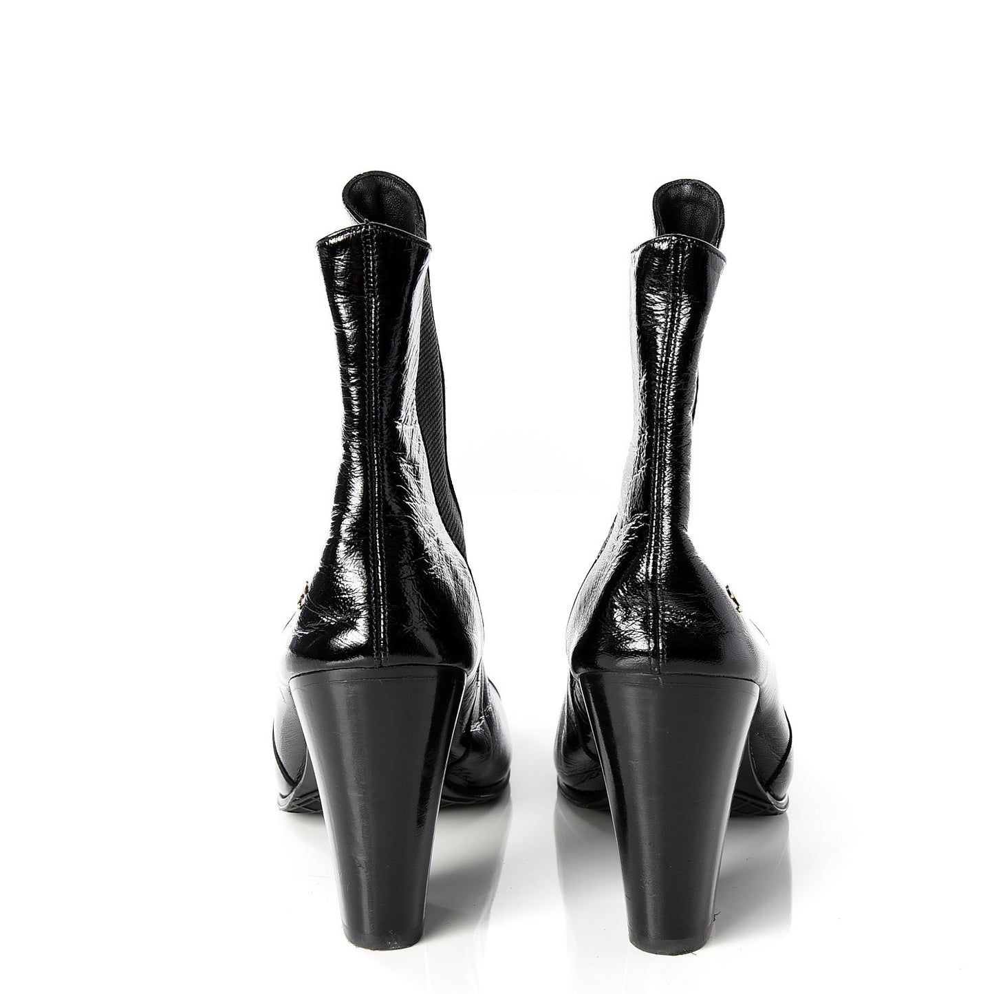 Lambskin Patent Cap Toe Ankle Boots 37.5 Black
