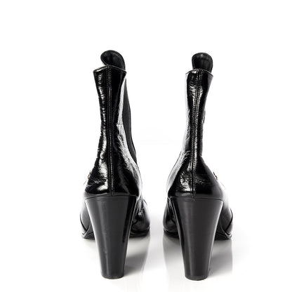 Chanel Lambskin Patent Cap Toe Ankle Boots 37.5 Black 7 of 10