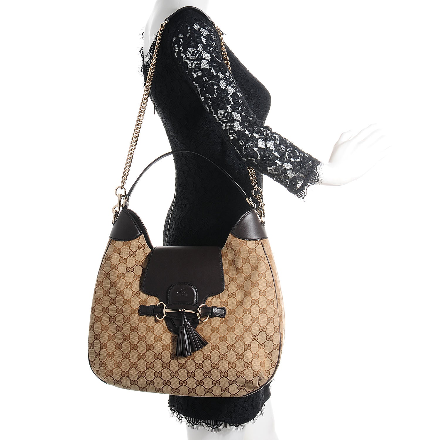 Gucci Monogram Margaux Calfskin Medium Emily Hobo Beige Ebony Cocoa 2 of 8