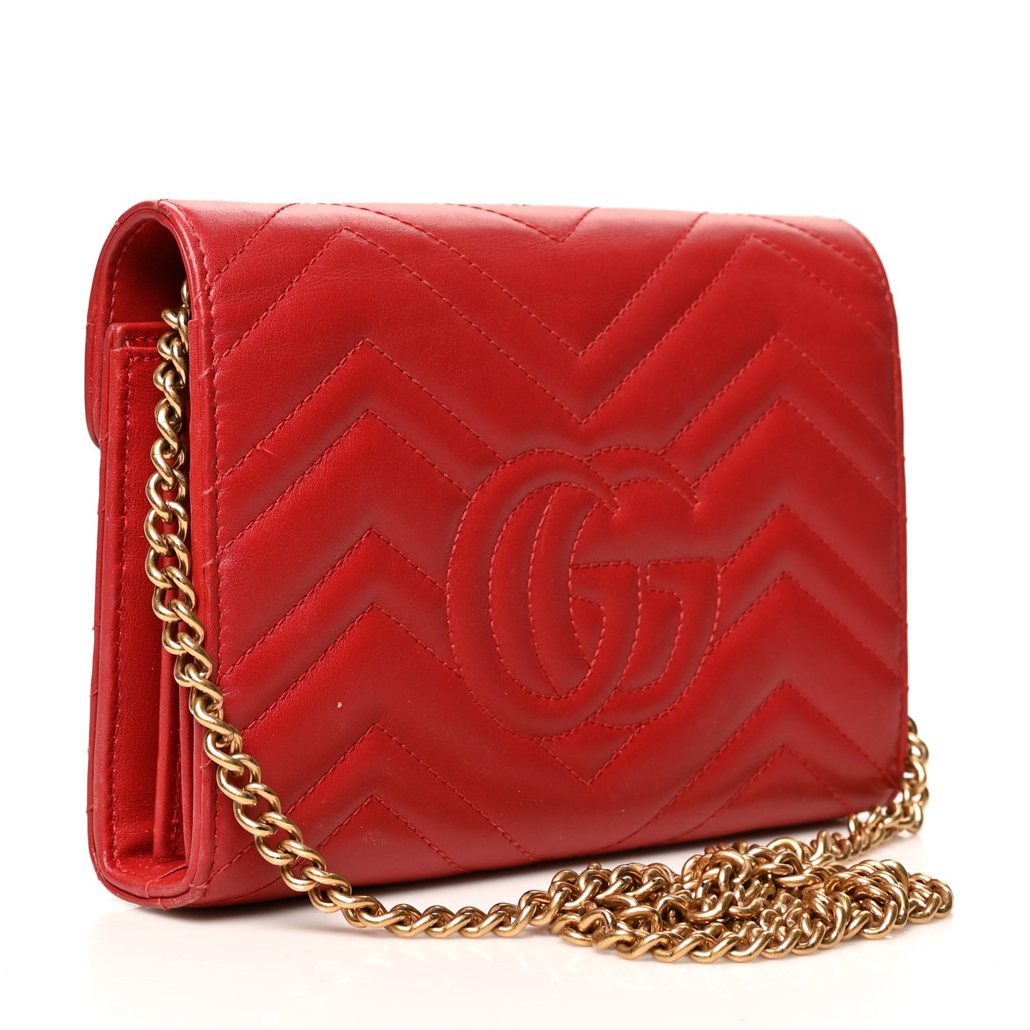 Calfskin Matelasse GG Marmont Chain Wallet Hibiscus Red