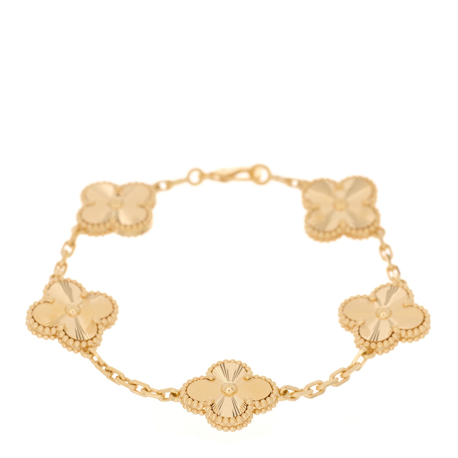 Van Cleef & Arpels 18K Yellow Gold 5 Motifs Guilloche Vintage Alhambra Bracelet 1 of 5