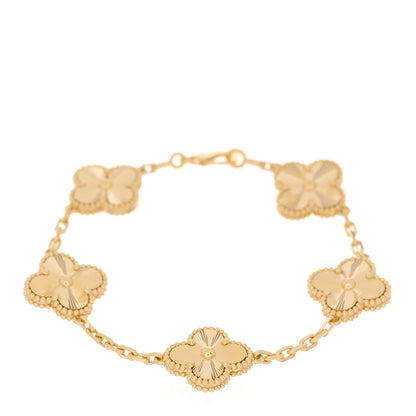 Van Cleef & Arpels 18K Yellow Gold 5 Motifs Guilloche Vintage Alhambra Bracelet 1 of 5