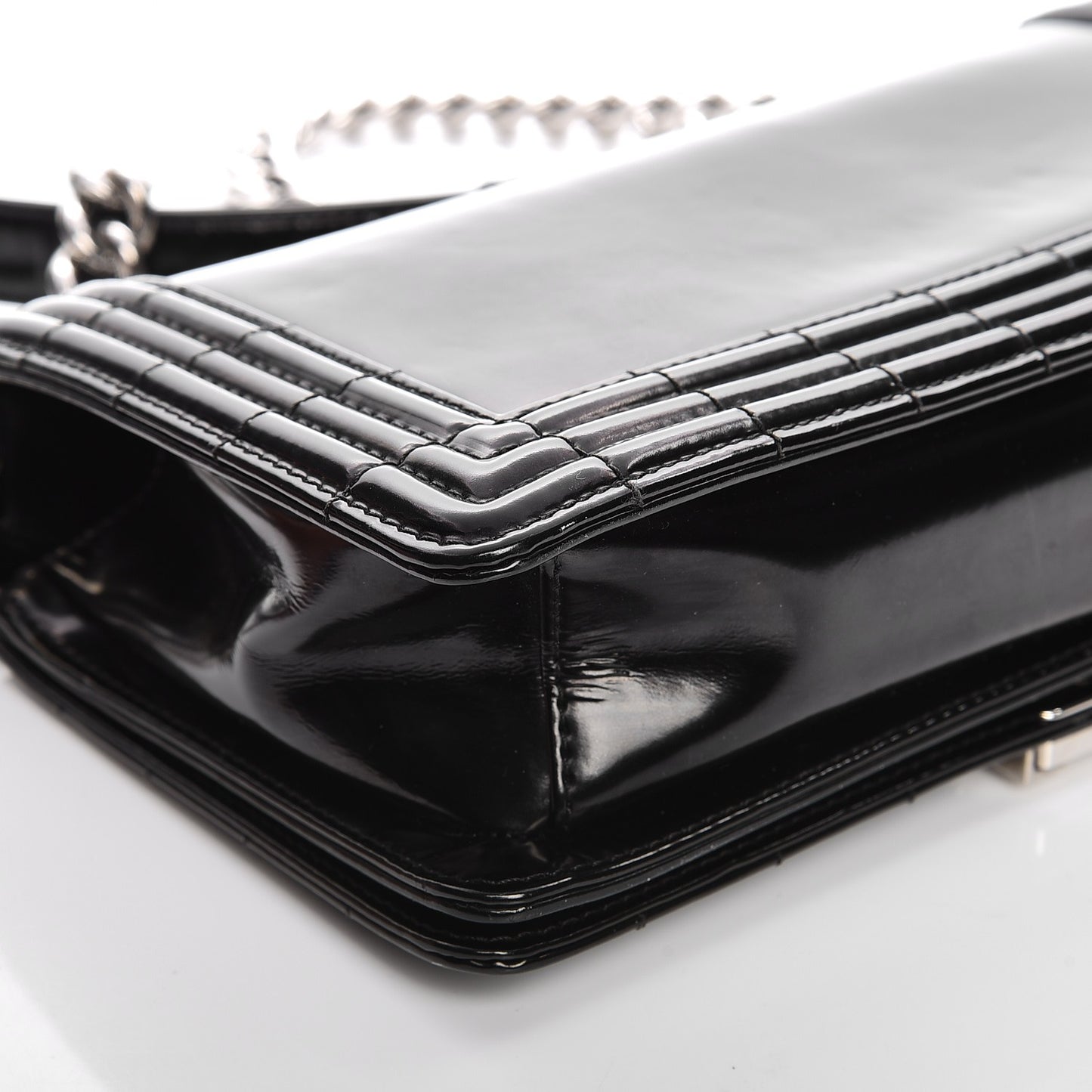 Glazed Calfskin Medium Boy Flap Black