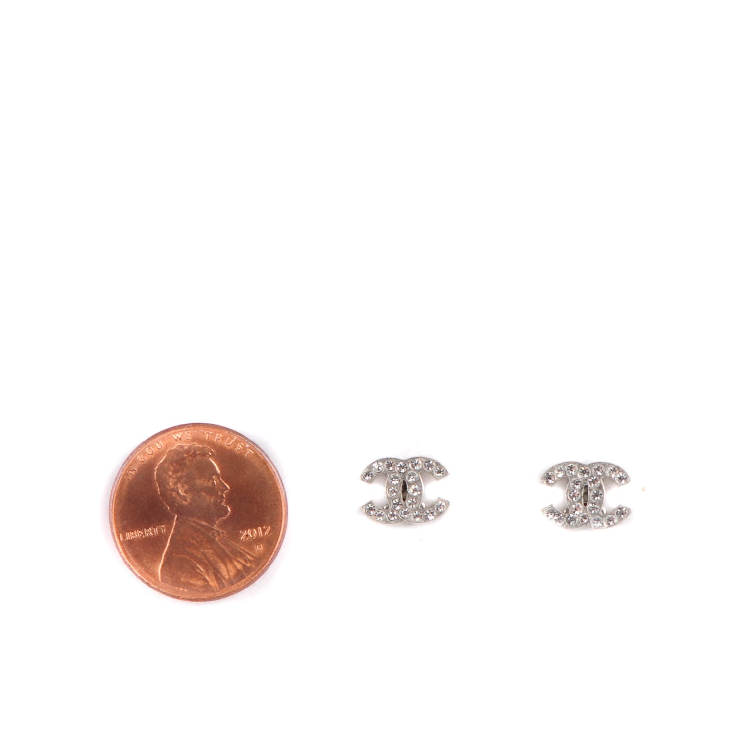 Chanel Crystal Timeless CC Earrings Silver 2 of 5