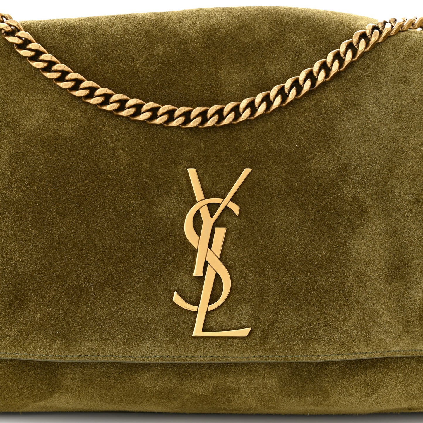 Suede Medium Reversible Monogram Kate Satchel Olive