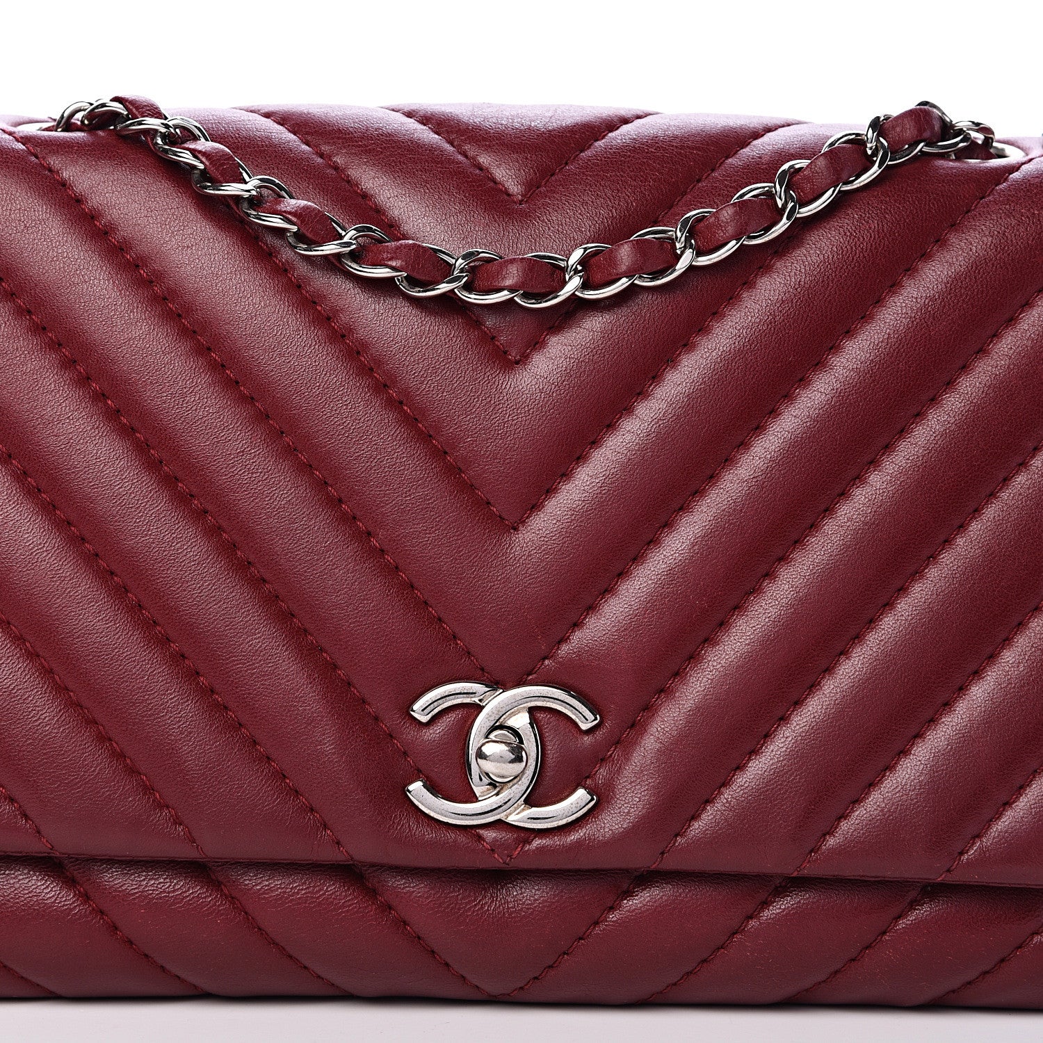Chanel Lambskin Chevron Quilted Medium Surpique Flap Dark Red 7 of 15
